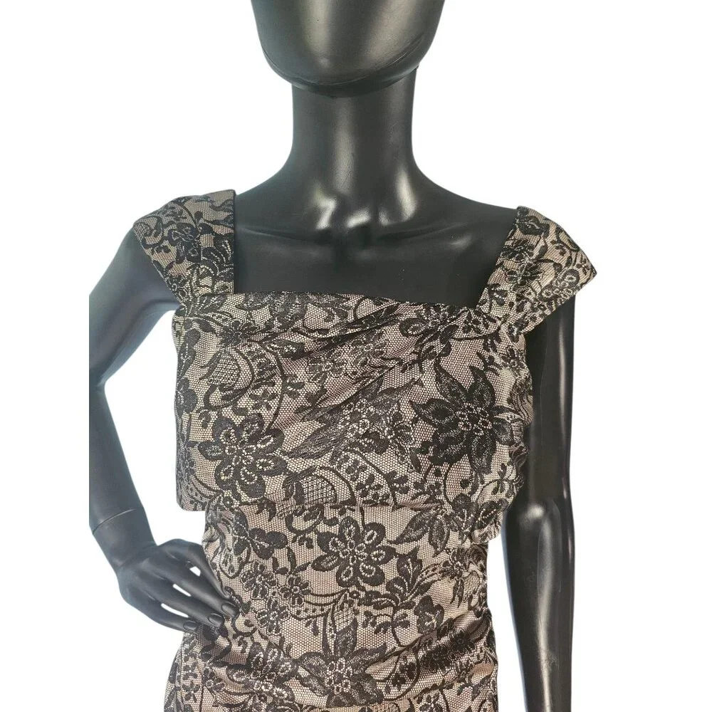 Silky Satin Lace Print Sheath Dress - Maggie London - Picture 4 of 8
